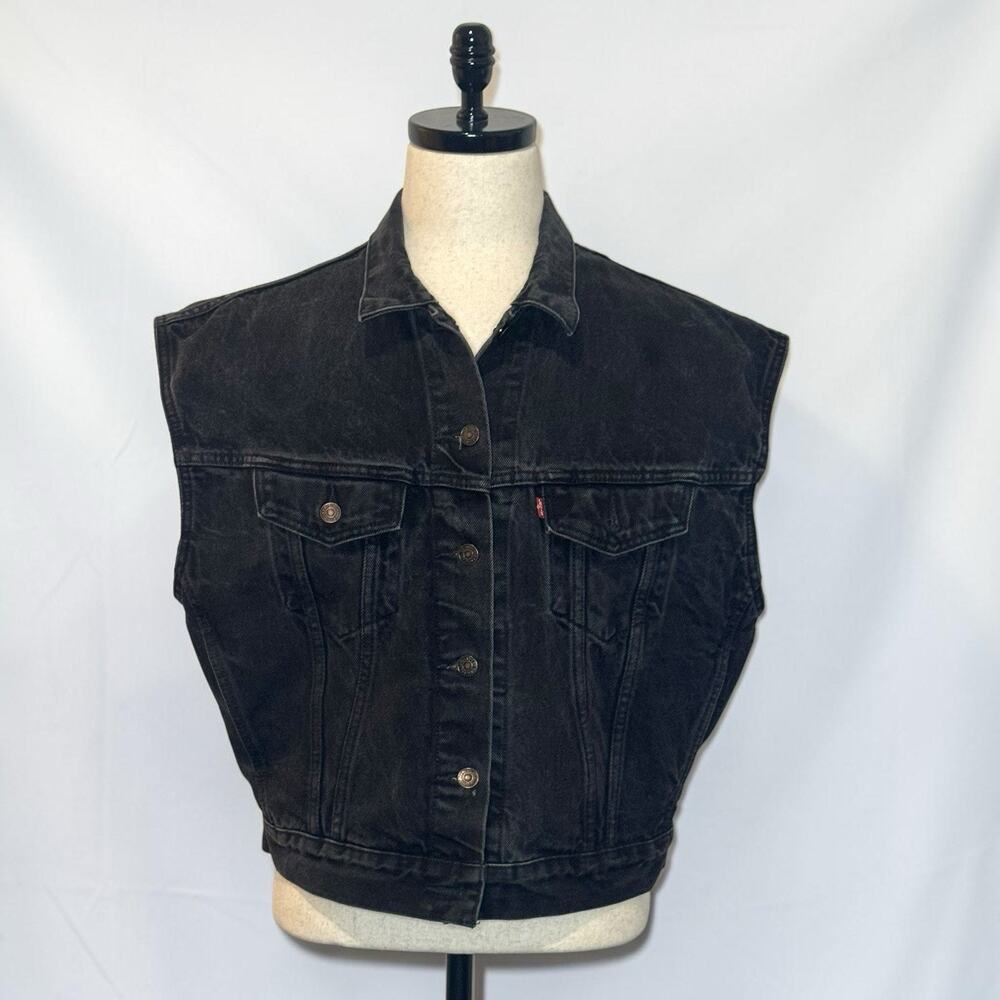 Vtg 90s Levis Authentic Black Denim Vest Mens Medium Trucker Jean Jacket Gilet